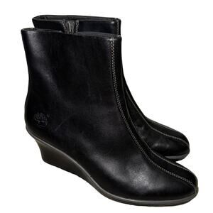 Timberland Leather Zip Wedge Ankle Boots Black Size 5.5